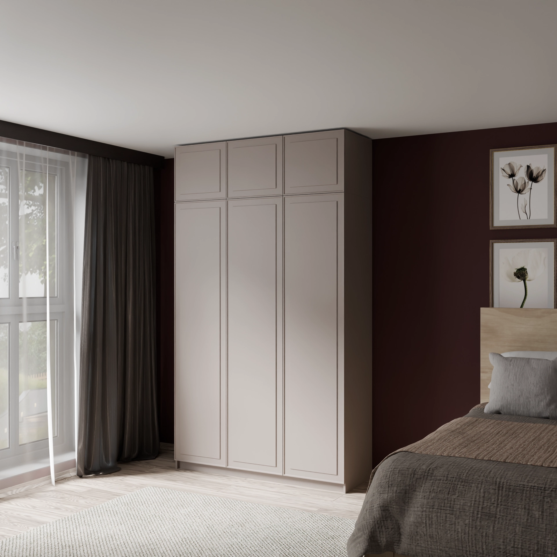 Шкаф с антресолью и фрезерованными фасадами Марс Кашемир (Селден)